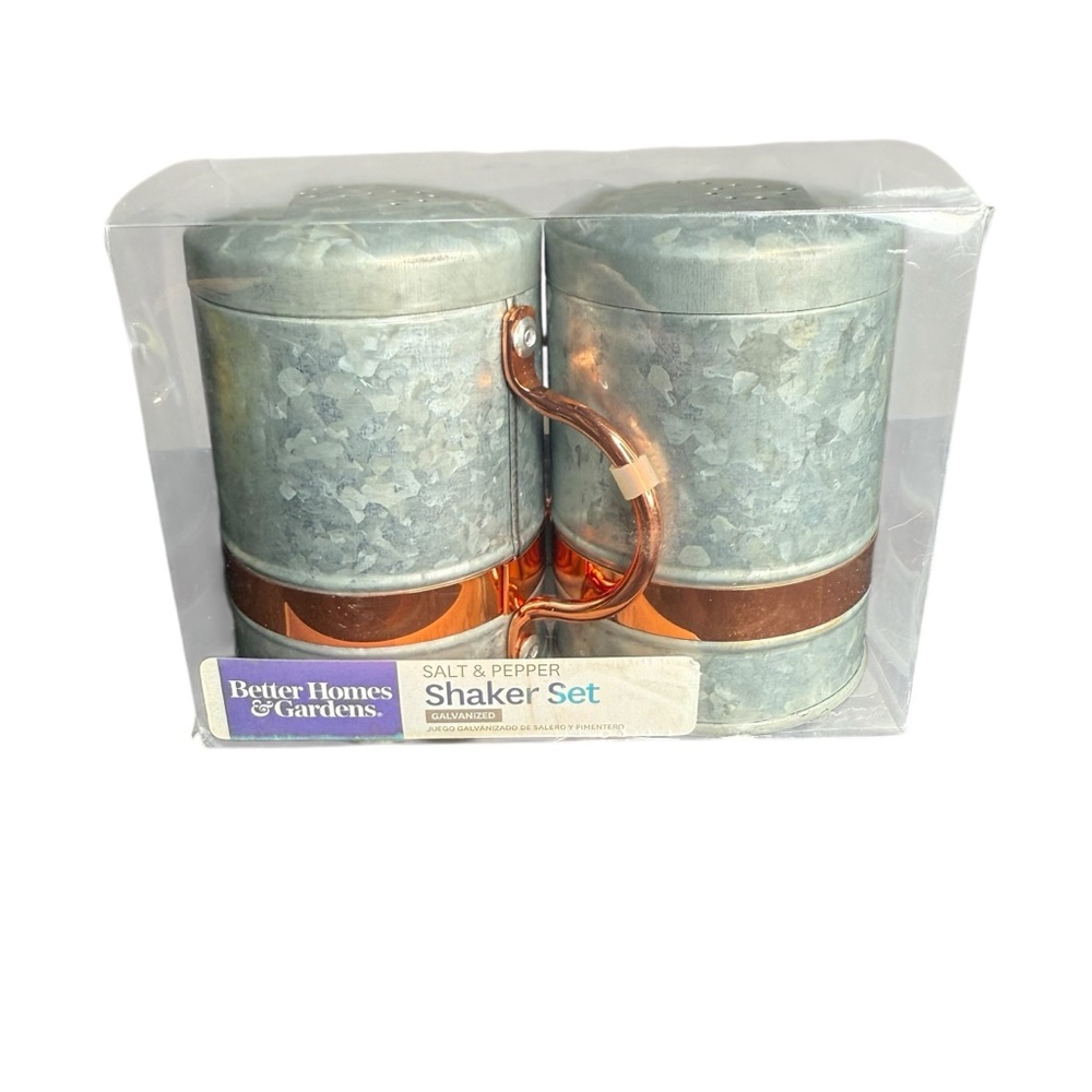 BETTER HOMES & GARDENS GALVANIZED & COPPER SALT & PEPPER SHAKER SET